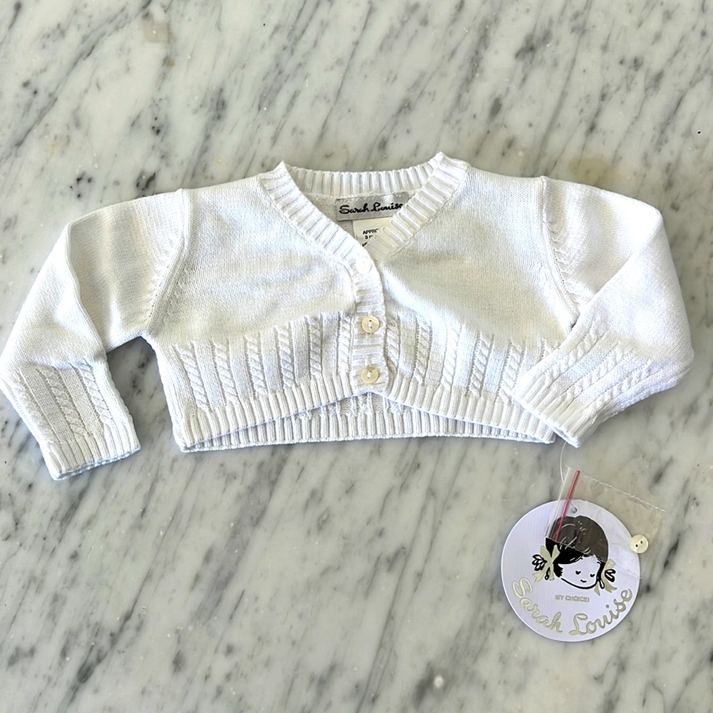 New Sarah Louise Baby Infant White Cropped Cable Knit Cardigan Sweater